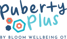 Puberty Plus logo with hexagon shapes